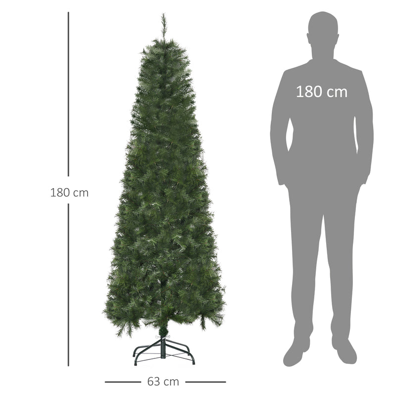 Árvore de Natal Artificial 180cm Ignífugo com 493 Ramos Folhas de PVC Base Dobrável e Suporte Metálico Decoração de Natal para Interiores Verde