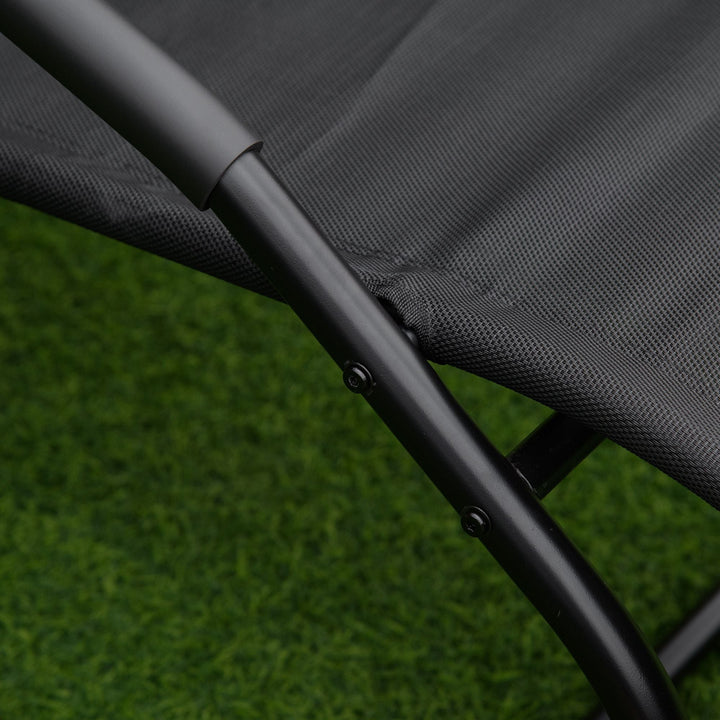 Espreguiçadeira de Jardim Ergonómica com Apoio para a Cabeça e Apoio para os Braços Espreguiçadeira Estofada em tecido Textilene Respirável para Terraço Pátio 59,5x160x83cm Preto
