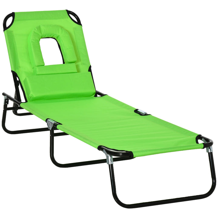 Espreguiçadeira Dobrável com Encosto Ajustável em 4 Posições Espreguiçadeira de Jardim com Almofada Estrutura de Aço Tecido Oxford para Acampamento Praia Terraço 190x56x28cm Verde