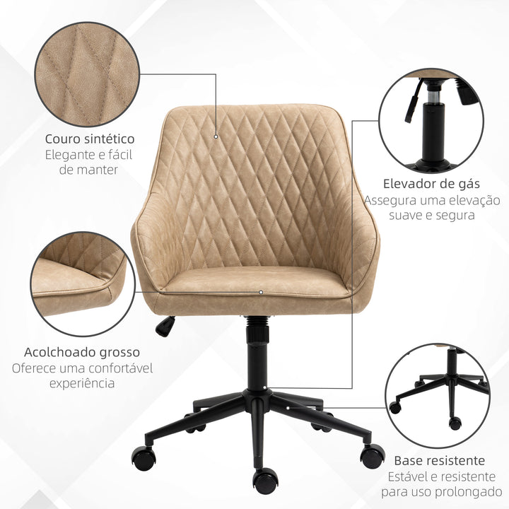 Cadeira de Escritório Operativa Cadeira de Escritório Giratória de Couro PU com Altura Ajustável e Função de Inclinação pra Sala de Estar Dormitório Estúdio 59x60x90-100 cm Marrom