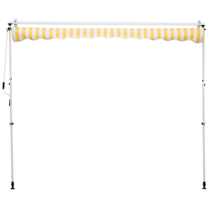 Toldo Portátil Pátio Varanda 3x1,5m Toldo Manual Dobrável de Alumínio Altura Regulável com Manivela para Terraço Jardim Amarelo e Branco