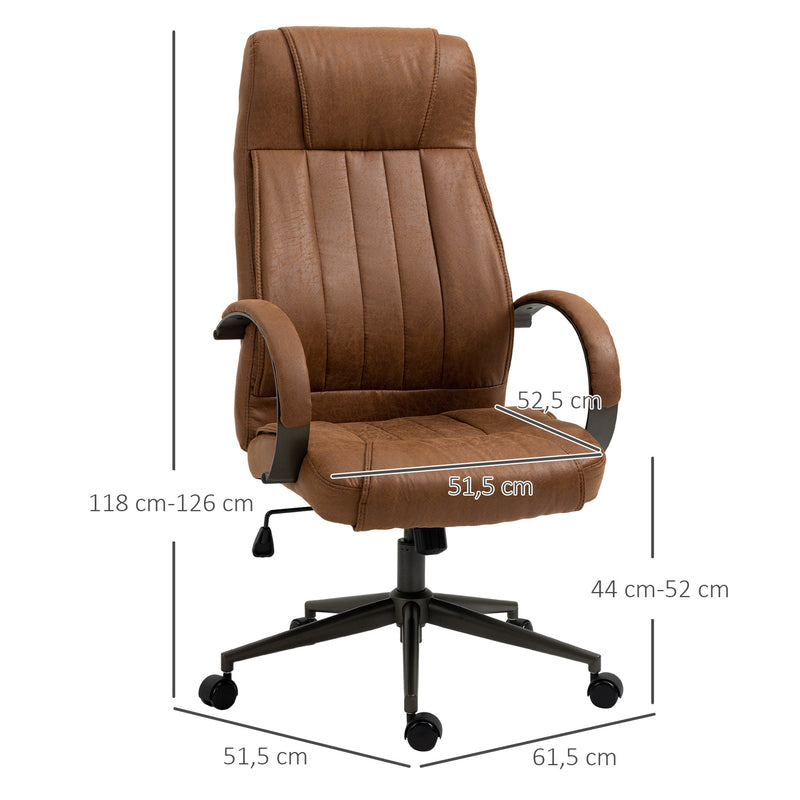 Cadeira de Escritório Ergonômica Giratória com Altura Ajustável Apoio para a Cabeça Apoio para o Braço e Encosto Acolchoado 61,5x52,5x118-126cm Marrom