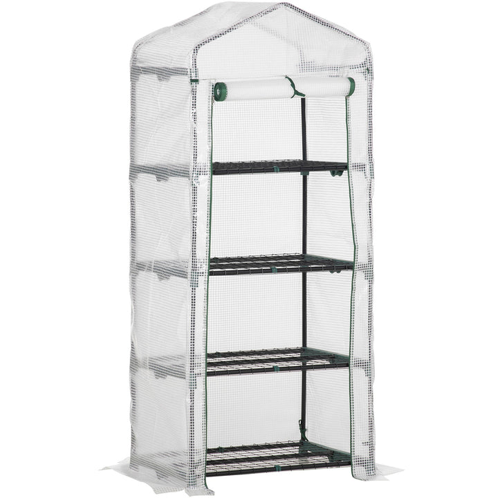 Estufa de Jardim com 4 Prateleiras e Cobertura de PE Estufa de Aço para Cultivo de Plantas Flores 69x50x160cm Branco