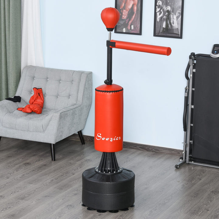 Saco de perfuração em pé com barra giratória e Bola de punção 360 ° para adultos e crianças 88x48x155-205 cm Preto e vermelho