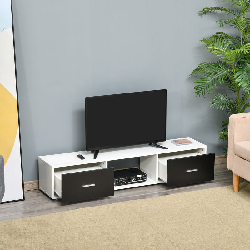 Móvel de TV para Televisores de até 60" Móvel de Sala de Estar Moderno com 2 Gavetas e Compartimento Aberto 140x30x32cm Branco e Preto