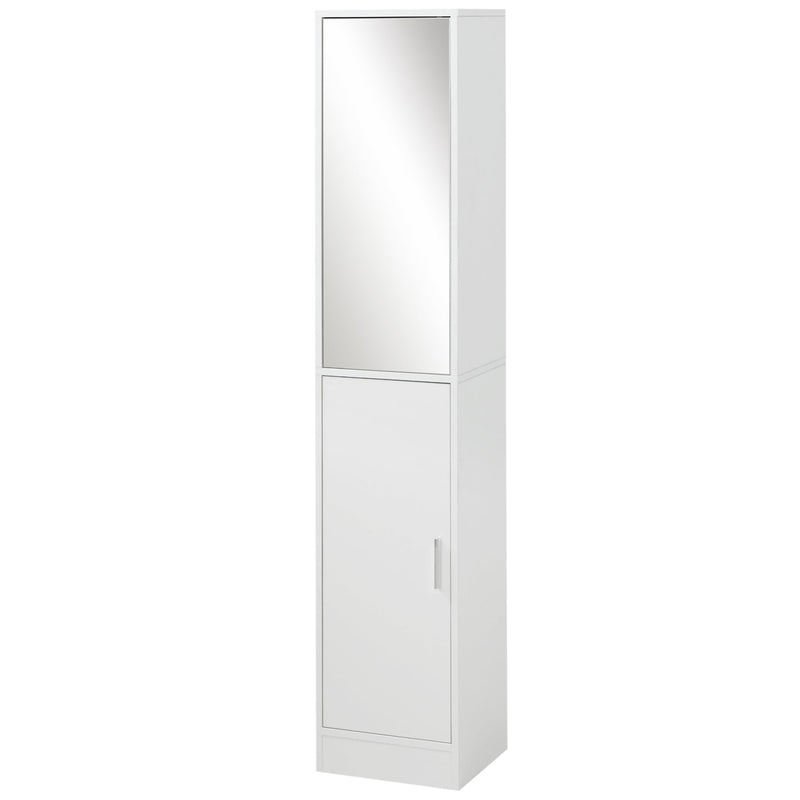 Coluna Casa de Banho com Espelho Móvel Alto Casa de Banho com 2 Portas e Prateleiras Interiores Ajustáveis Multiúso para Cozinha Sala de Estar 32x28x162cm Branco