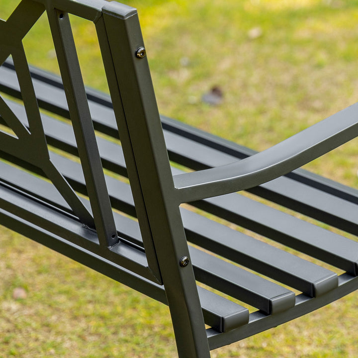 Banco de Jardim de 2 Lugares Banco de Exterior de Aço com Apoio para os Braços e Encosto Decorativo para Terraço Varanda Pátio Carga 280kg 128x62,5x81,5cm Preto