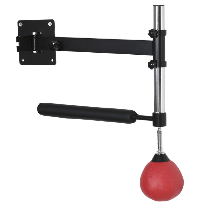 Bola de Velocidade de Boxe Montado na Parede Altura Ajustável com Barra Giratória e Inflador Puching Ball para Adultos e Adolecentes 79x72x20cm Preto e Vermelho