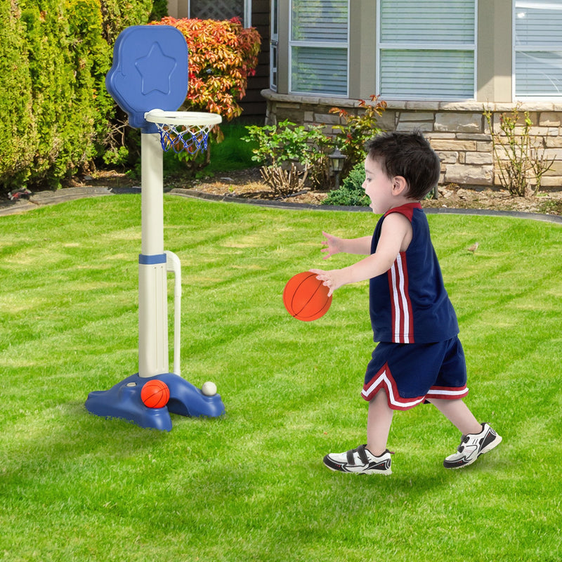 Cesta de Basquetebol 2 em 1 Jogo de Golf para Crianças acima de 2 Anos Aro com Altura Ajustável de 83-120cm Bolas e Taco de Golf 46x41x116-153cm Azul e Branco