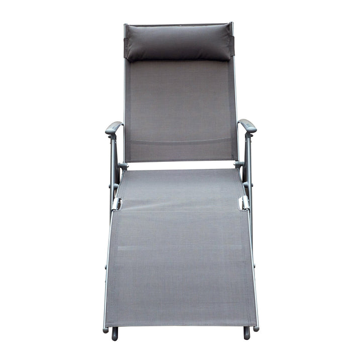 Dobrável Espreguiçadeira Encosto Ajustável para 7 Níveis com Travesseiro Resistente ao Textilene Relaxar na Piscina Exterior Terraço Camping 137x63,5x100,5 cm Aço