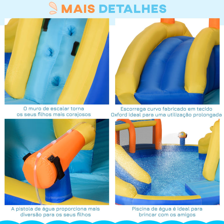 Castelo Insuflável com Escorrega Castelo para Crianças de 3-8 Anos com Cesta de Basquetebol Piscina Insuflador de 750W e Bolsa de Transporte 435x435x200cm Multicolorido
