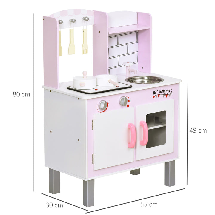 Cozinha de brinquedo para crianças acima de 3 anos brinquedo educativo com espaço de armazenamento acessórios incluídos som 55x 30x 80cm rosa