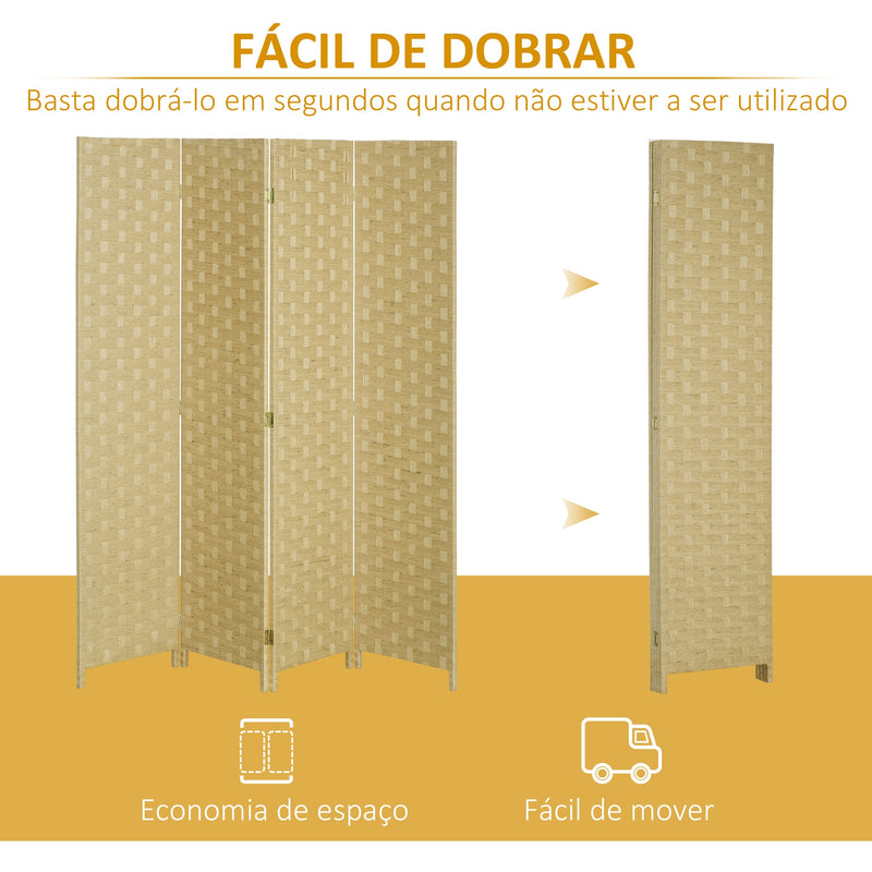 Biombo Separador de Ambientes de 4 Painéis 159,5x169,5cm Divisor de Ambientes Dobrável de Corda de Papel Decoração Elegante para Dormitório Sala de Estar Marrom