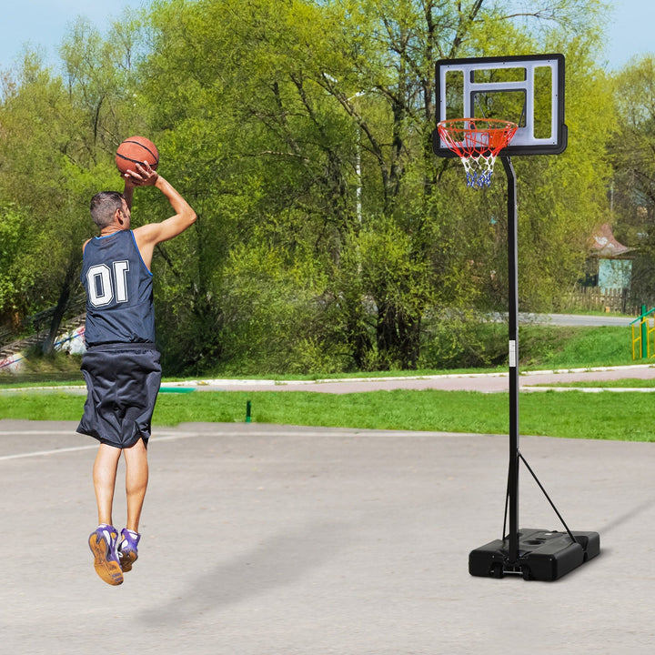 Tabela de basquetebol com suporte portátil Aro de cesta ajustável em altura base recarregável para crianças e adultos 86x153x250-350 cm Preto