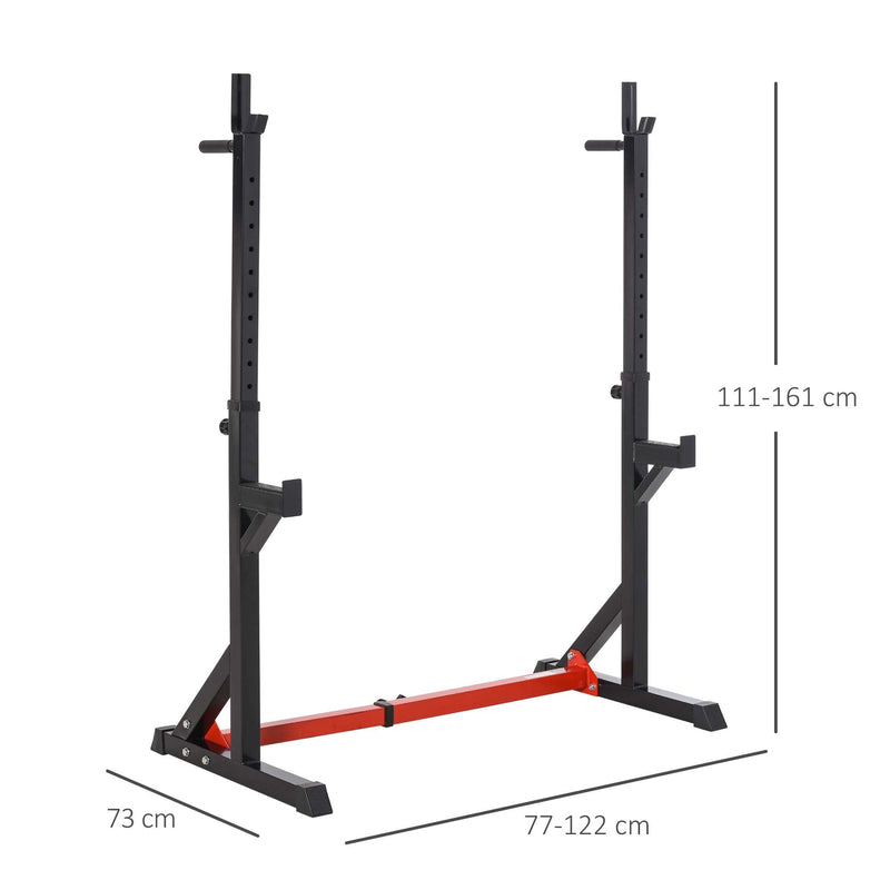 Suporte Ajustável para Barras de Peso Suporte Multifuncional para Exercício em Casa academia Carga 150kg Altura Ajustável 121-171cm Preto e Vermelho