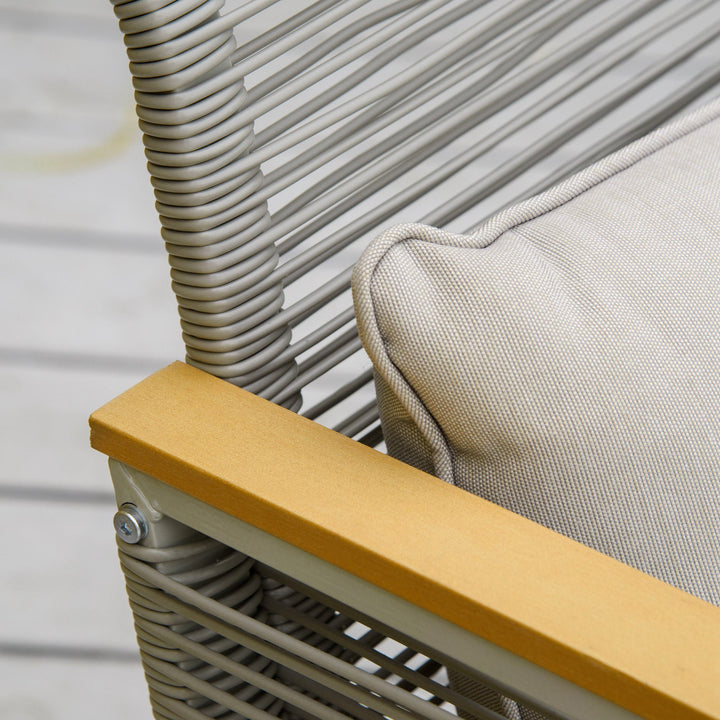 Conjunto de Móveis de Jardim Vime 4 Peças Sofá Duplo 2 Poltronas Individuais e Mesa de Centro com Vidro com Almofadas para Exterior Terraço Cinza