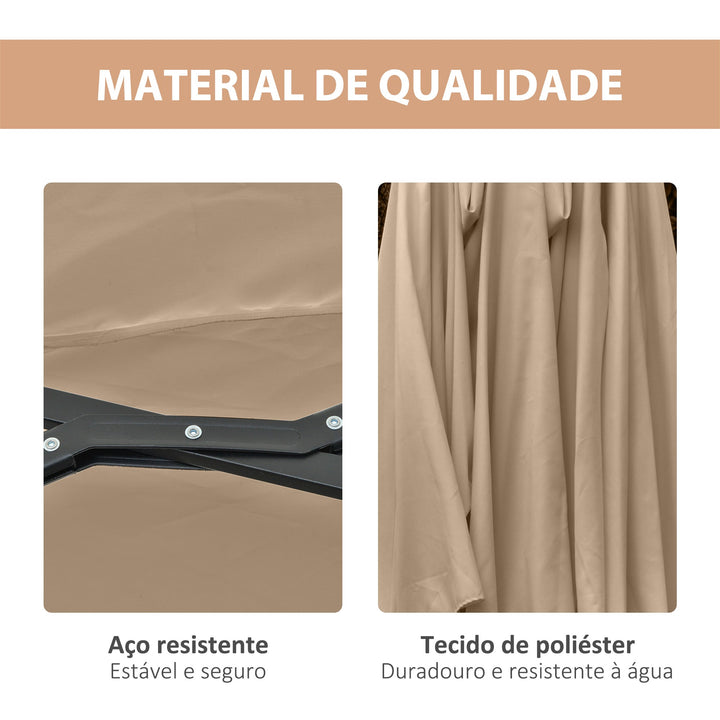 Chapéu de Sol Duplo de Jardim com 48 Luzes LED Solar 450x265x240cm Chapéu de Sol de Exterior com Manivela Proteção Solar para Terraço Balcão Piscina Cáqui