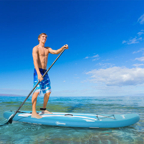 Prancha de Paddle Surf Insuflável 300x76x15cm Prancha de Stand Up Insuflável com Remo Ajustável Barbatanas Superfície Antiderrapante Bomba e Bolsa de Transporte Azul