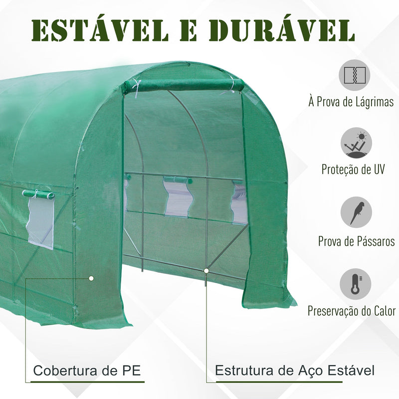 Estufa Verde Aço Plástico com janelas 350 x 200 x 200cm