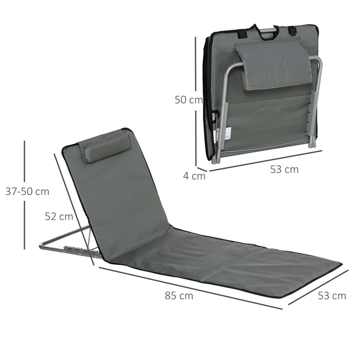 Conjunto de 2 Esteiras de Praia Dobráveis 124x53x50cm com Encosto Ajustável e Apoio para a Cabeça Esteira de Praia Tecido Oxford Aço com Bolsa de Transporte Cinza