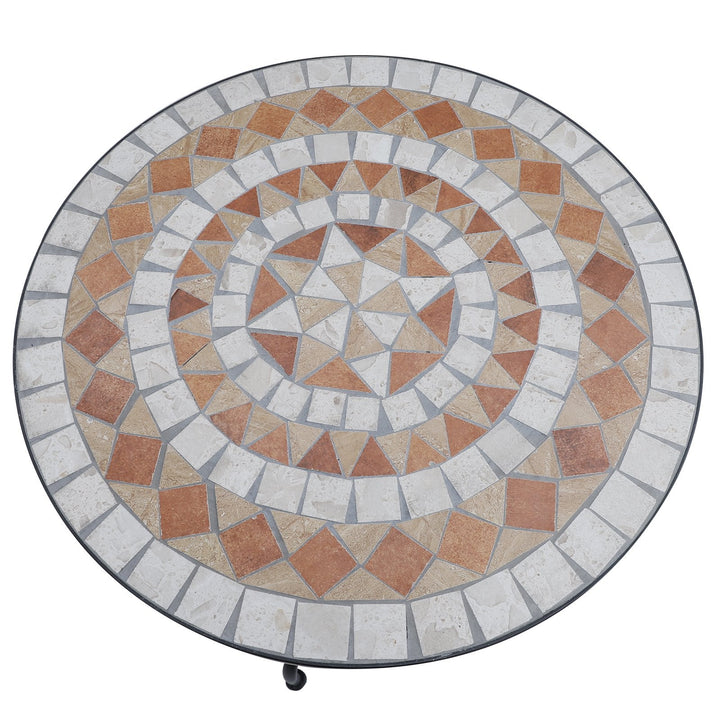 Mesa de Jardim Mesa Mosaico Cerâmica e Redonda Mesita de Café para Varanda Terraço F60x71cm