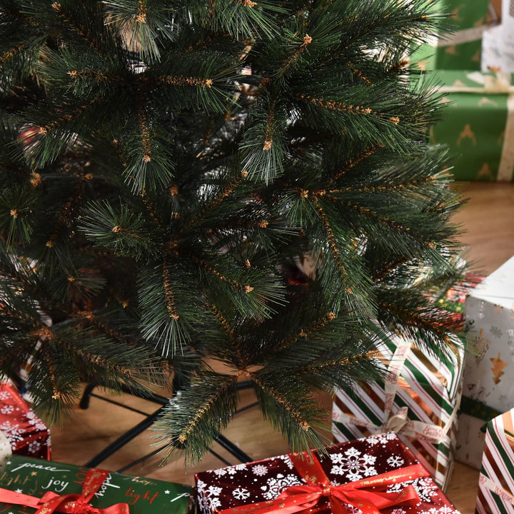 Árvore de Natal 150cm Artificial com 219 Agulhas de Pinheiro de PVC Ignífugo Base Dobrável e Suporte de Aço Montagem Rápida Decoração de Natal para Interiores Verde