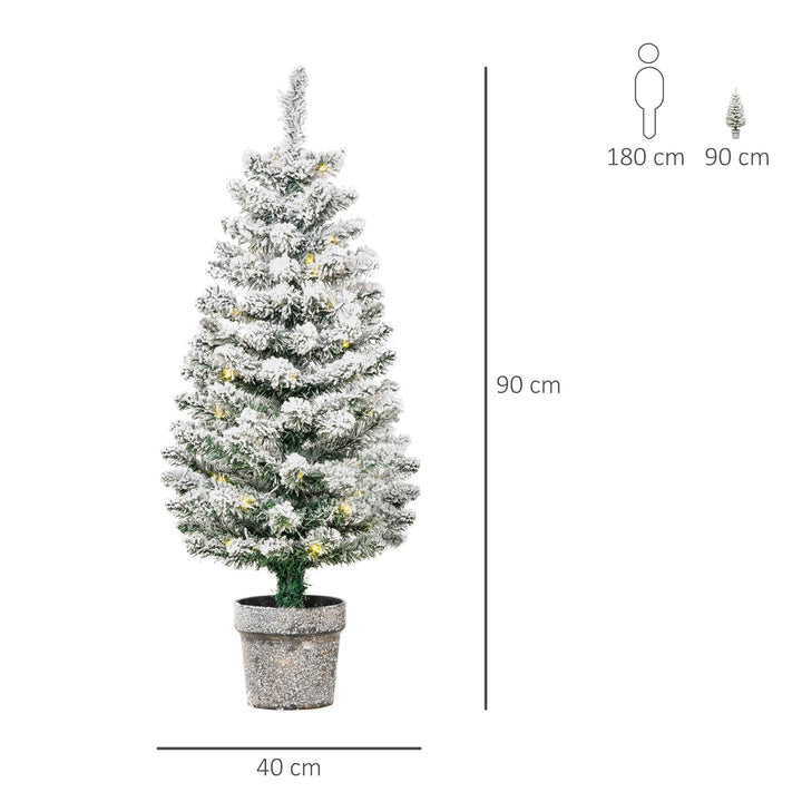 Árvore de Natal Pequena Artificial Ø40x90cm com Luzes LED 116 Ramas Vaso Desmontável e Suporte de Metal Decoração de Natal para Interior Verde e Branco
