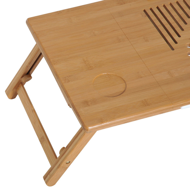 Mesa de Computador Portátil Bambu Dobrável Reclinado Altura ajustável Suporte Mesa de volta 1 Gaveta 55x35x22-30cm