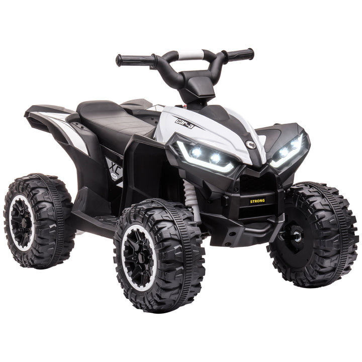 Quadriciclo Elétrico para Crianças de 3-5 Anos Veículo Eléctrico a Bateria 12V com 2 Motores Farol Música Velocidade Ajustável Avançar e Retroceder 83x53x55,5cm Branco