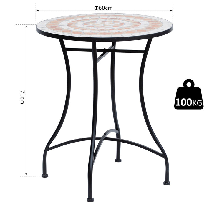 Mesa de Jardim Mesa Mosaico Cerâmica e Redonda Mesita de Café para Varanda Terraço F60x71cm
