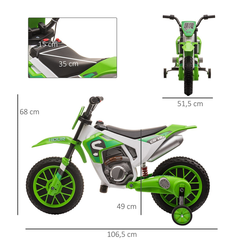 Mota Elétrica para Crianças acima de 3 Anos 12V Mota de Brinquedo Infantil com 2 Rodas de Equilíbrio Velocidade Máx. 8km/h Arranque Suave 106,5x51,5x68cm Verde