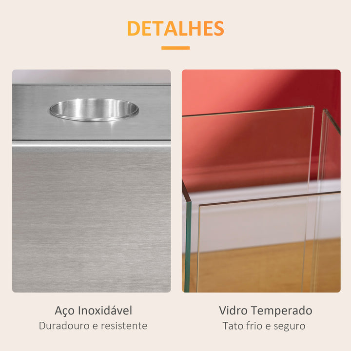 Lareira de Bioetanol de Pé 25x25x60cm Capacidade de 0,4L Combustão de 2 Horas Estufa de Bioetanol de Aço Inoxidável para Interior e Exterior Prata