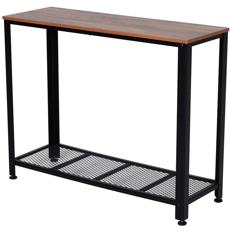 Mesa consola estilo industrial mesa de corredor com prateleira de malha de metal 101x35x80cm 10kg marrom e preto