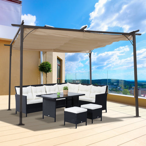 Pérgola de Metal 3.5x3.5m para Jardim Pátio ou Terraço com Tecto Retráctil Pano Poliéster Resistente à Água e UV