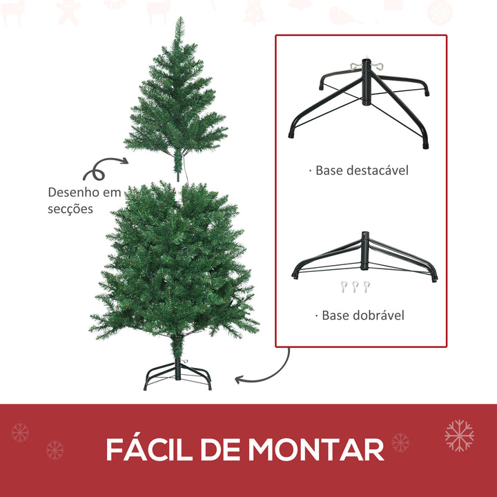 Árvore de Natal Artificial Altura 150cm Ignífugo com 502 Ramos 150 Luzes LED IPX2 8 Modos Folhas de PVC Base Dobrável e Suporte Metálico Decoração de Natal para Interiores Verde