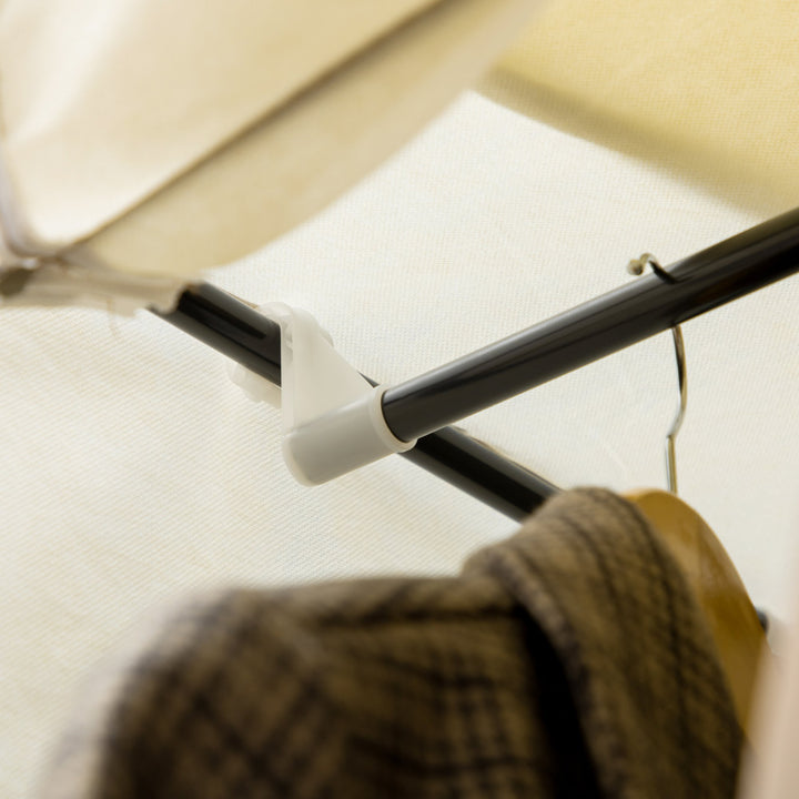 Roupeiro de Tecido Dobrável Armário Portátil com 8 Prateleiras de Armazenamento e 2 Barras de Pendurar Organizador de Roupa para Dormitório Vestidor 125x43x162,5cm Creme