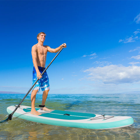 Prancha de Paddle Surf Inflável 320x76x15cm Dobrável com Remo de Alumínio Ajustável Desmontável Bolsa de Transporte e Acessórios Branco e Turquesa