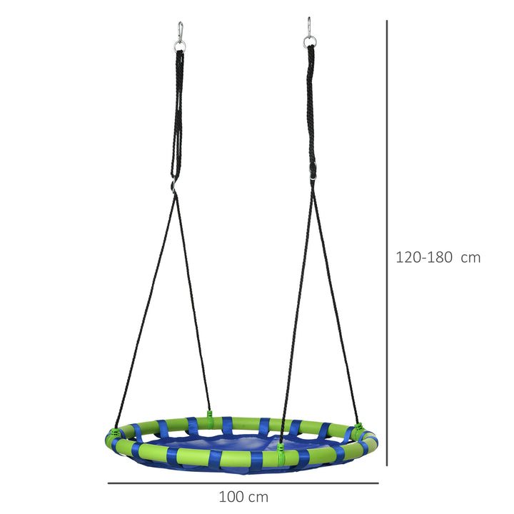 Baloiço Infantil Ninho com Altura Ajustável Baloiço Redondo para Crianças de 3-8 Anos Carga Máxima 150 kg para Exterior Ø100x120-180 cm Azul
