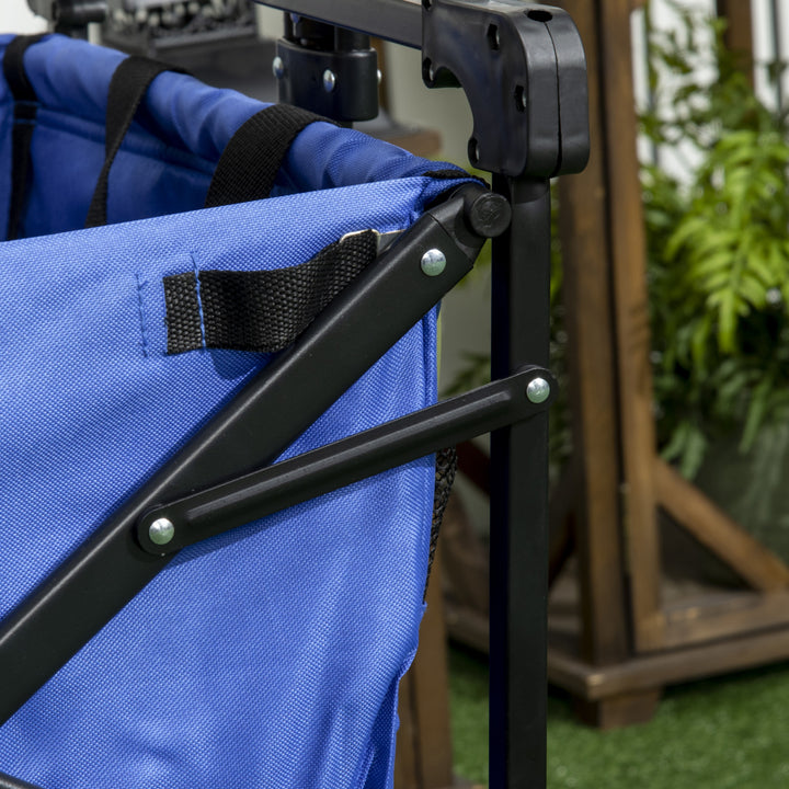 Carrinho de Transporte Dobrável para Praia Campismo Viajem com Toldo Guiador Rodas Altura Ajustável Carga Máxima 68kg 117x55x98 cm Azul