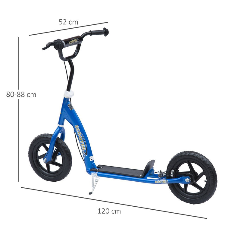 Trotinete para Crianças acima de 5 anos Scooter de 2 Rodas Grandes de 12 Polegadas com Freio e Guidão Ajustável em Altura Carga Máx. 100kg 120x52x80-88cm Azul