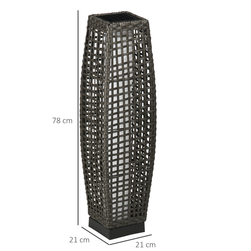 Candeeiro de Jardim de Vime Sintético Candeeiro Solar de Exterior com Luzes LED Ligar/Desligar Automático para Varanda Pátio 21x21x78cm Cinza