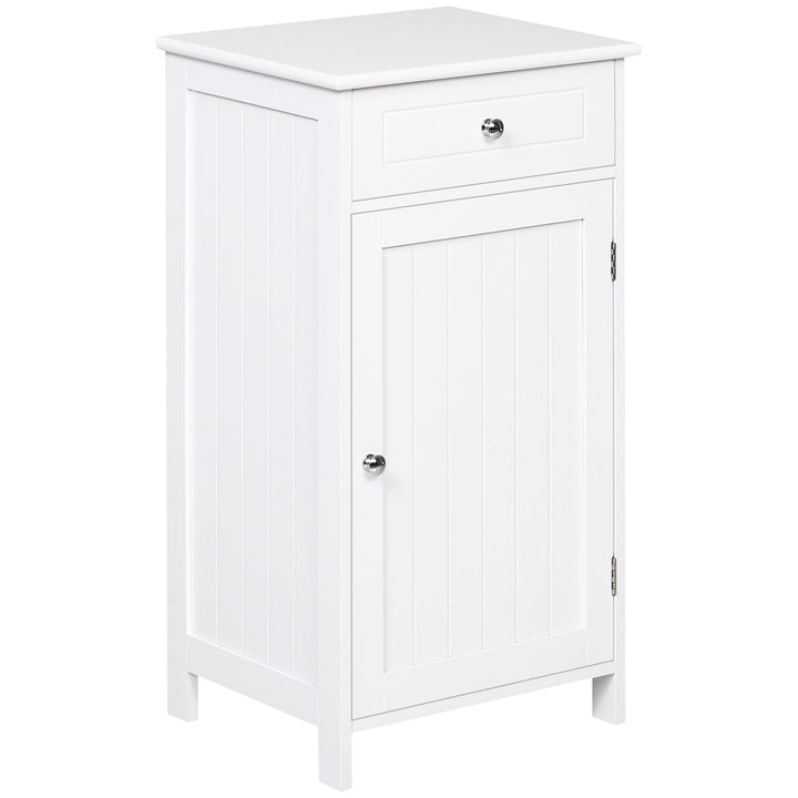 Armário de Casa de Banho com 1 Gaveta 1 Porta e Prateleira Interior Ajustável Móvel Auxiliar de Armazenamento para Sala de Estar Cozinha 43x34x77cm Branco