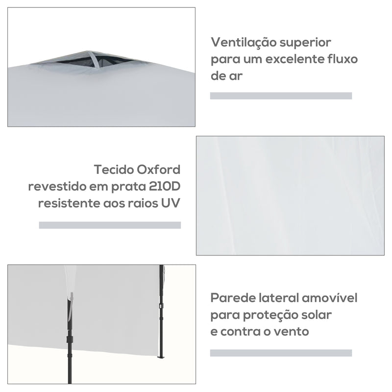 Tenda Dobrável 3x3m com Altura Ajustável Tenda de Jardim com 1 Parede Lateral Teto com Ventilação 4 Sacos de Areia e Bolsa de Transporte para Campismo Festas Branco