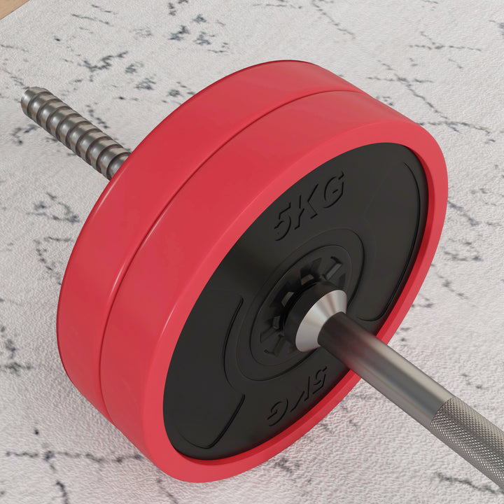 Conjunto de Barra de Pesos 30 kg com Discos Conjunto de Musculação com 6 Discos e 1 Barra para Treino de Força Levantamento de Pesos em Casa Ginásio Escritório 170x26x26 cm Vermelho