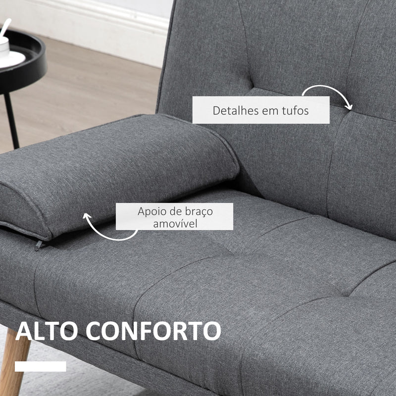 Sofá Cama 3 Lugares Sofá Cama Dobrável com Encosto Ajustável de 3 Níveis Apoio para os Braços Desmontável e 2 Suportes para Copos 181x77x78 cm Cinza