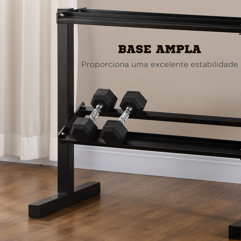 Suporte para Halteres de 2 Níveis Suporte de Armazenamento para Halteres de Aço para Ginásio em Casa Carga Máxima 270 kg 92,5x50,5x80,5 cm Preto