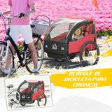 Reboque de Bicicleta para Crianças acima de 18 Meses Reboque de Bicicleta com 2 Lugares com Cinto de Segurança Espaço de Armazenamento e Sistema de Amortecimento 140x88x90 cm Vermelho