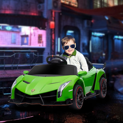 Carro Elétrico Lamborghini para Crianças de 3 a 6 Anos Carro a Bateria 12V Velocidade Máxima 7 km/h com Controlo Remoto MP3 Luzes e Cinto de Segurança 111x61x45 cm Verde