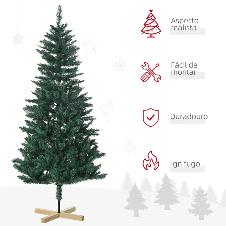 Árvore de Natal Artificial 180 cm Árvore de Natal com 536 Ramos e Base Cruzada de Madeira Decoração para Interiores Ø90x180 cm Verde