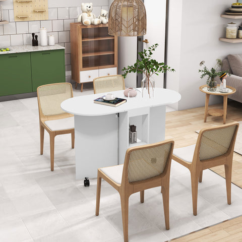 Mesa de Cozinha Dobrável com Rodas Mesa de Cozinha com Laterais Rebatíveis e 2 Prateleiras Abertas Estilo Moderno Carga 80 kg 120x60x77 cm Branco